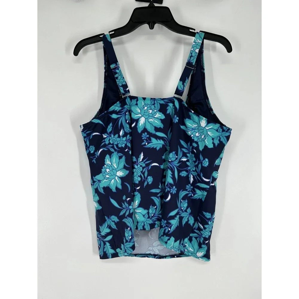 Lands End Tankini Womens Size‎ 18W Navy Teal Vibrant Floral Sleeveless Swim Top